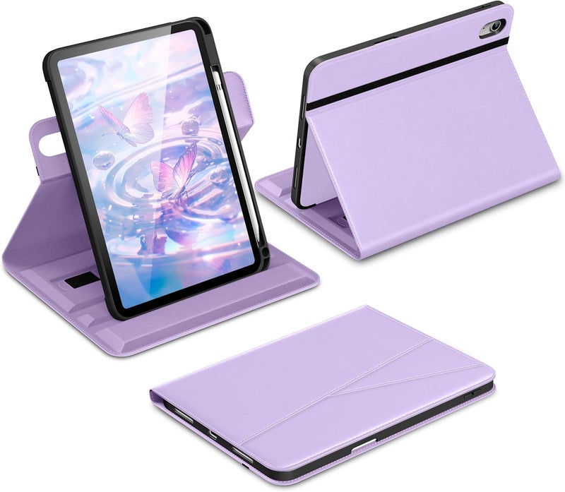 DTTO for iPad A16 Case, iPad 11th / 10th Generation Case (2025/2022), 360 Degree Rotating Premium Leather Folio Stand Cover with Pencil Holder, Lavender - Image 1
